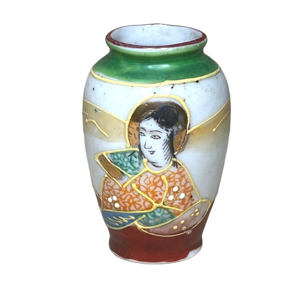 Vintage Miniature Ceramic Vase with Japanese Figure Made in Occupied Japan